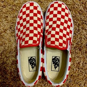 Red Checkered Vans Slip Ons.